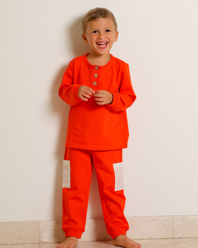 Orange Checkered button jogger set
