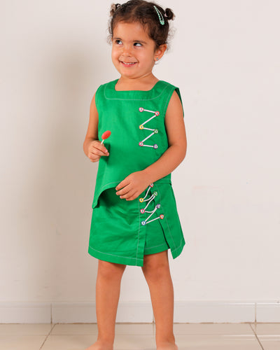 Asymmetry buttoned skirt set