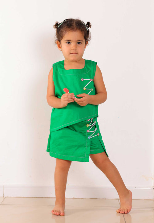 Asymmetry buttoned skirt set