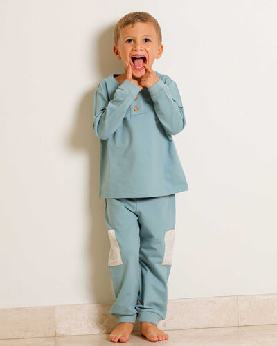 Blue Checkered button jogger set
